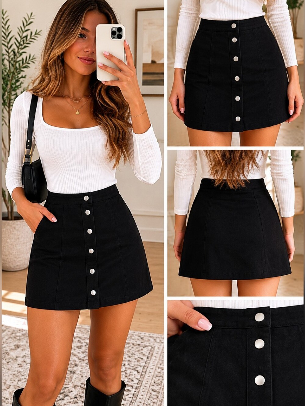 Divided by H&M Black Faux Suede Button Front Mini Skirt Women’s Size 0